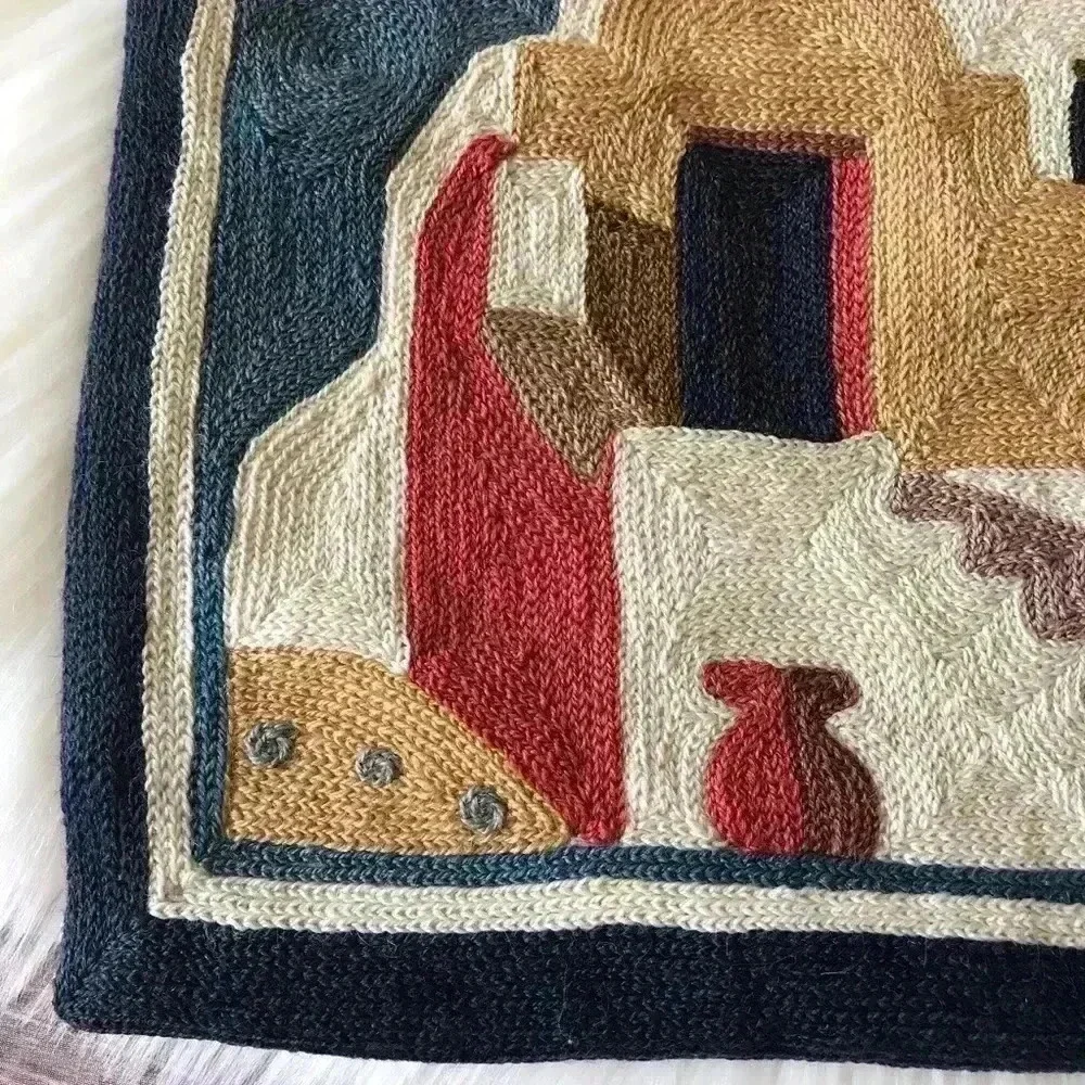 Vintage Hand Made Embroidered Wool Knit Pillow